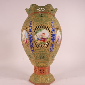 An Exquisite Enamel Figure Pattern Palace Lantern, With Base