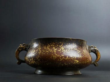 An Exquisite Gilt Bronze Dragon-Ears Censer