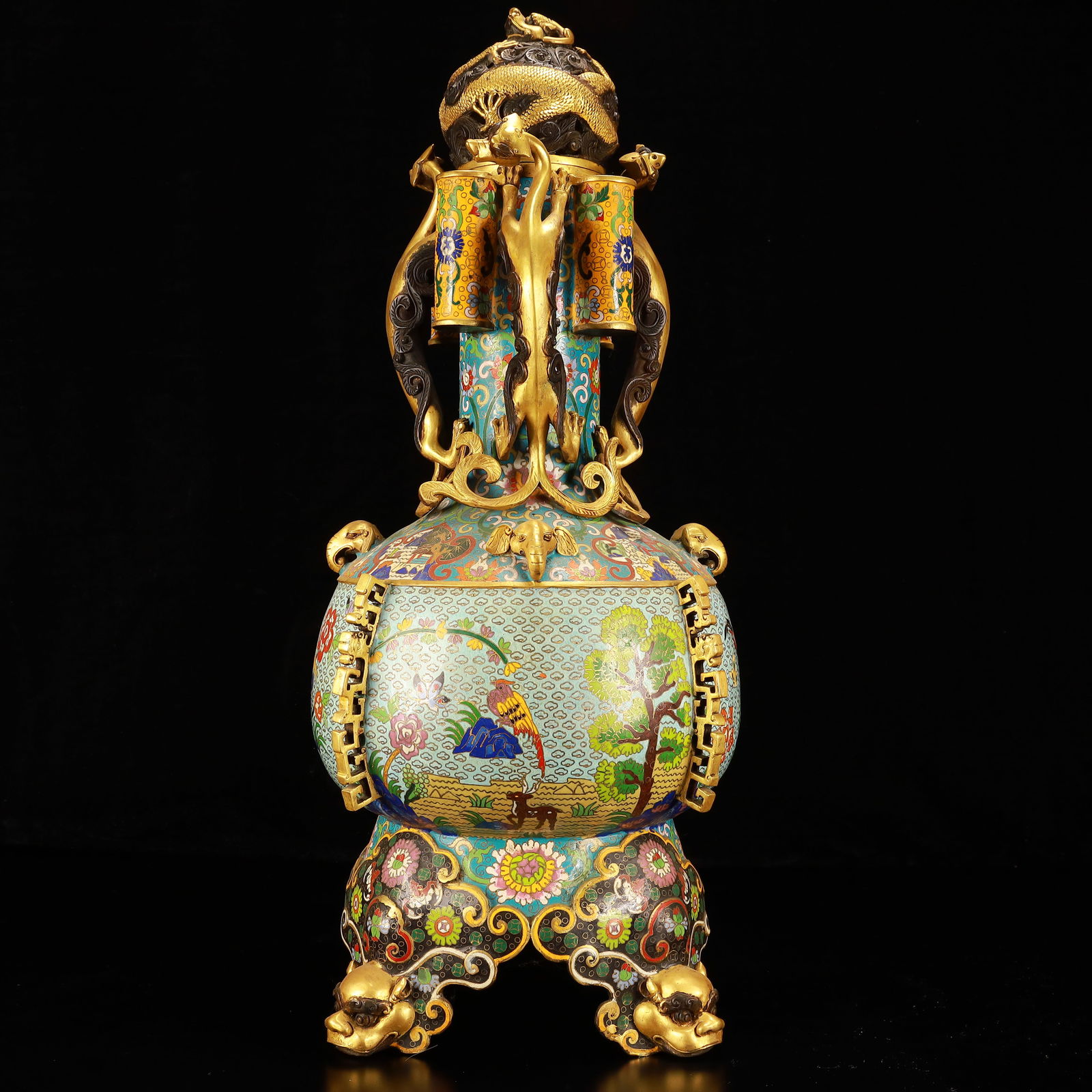 A Huge Cloisonne Flower and Bird Pattern Dragon-Ears Beast-Legs Censer (1 of 9)