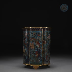 An Exquisite Cloisonne Enamel Flower and Bird Pattern Brush Pot