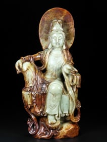 An Exquisite White Jade Statue of Avalokitesvara