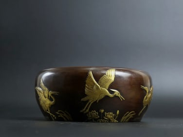 An Exquisite Gilt Bronze Lotus and Crane Pattern Censer