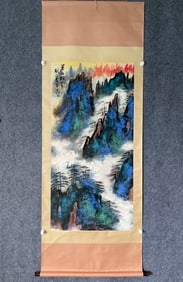A Chinese Vertical Scroll Ink Painting of Landscape on Paper