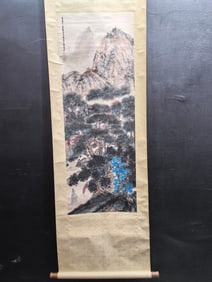 A Chinese Vertical Scroll Ink Painting of Landscape and Figure on Paper