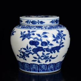 An Exquisite Blue and White Flower and Fruit Pattern With Cover Jar