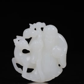 An Exquisite White Jade Longevity Statue Pendant