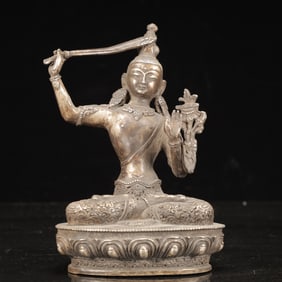 An Exquisite Silver-plated Copper Statue of Manjusri