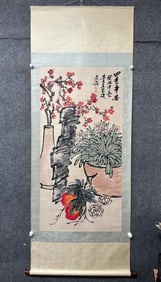 A Chinese Vertical Scroll Ink Painting of Flower on Paper