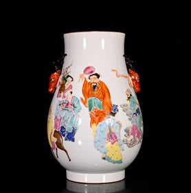 An Exquisite Famille-Rose Figure Pattern Deer-Ears Vase