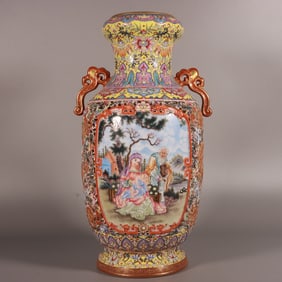An Exquisite Enamel Figure Pattern Double-Ears Vase