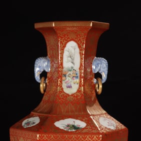 An Exquisite Famille-Rose Figure Pattern Double-Ears Vase
