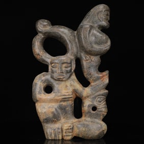 An Archaic Hongshan Culture Black Jade Figure Ornament