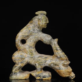 An Archaic Hongshan Culture Greenish Jade Figure Ornament