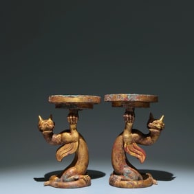 A Pair of Rare Gilt Bronze Dragon Lantern