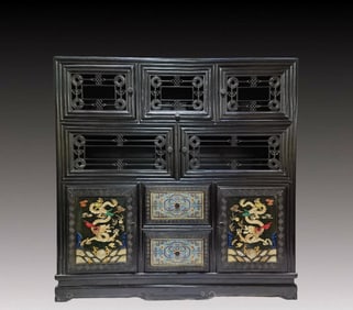 A Huge Zitanwood Dragon Pattern Cabinet, Inlaid Gems