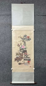 A Chinese Vertical Scroll Ink Painting of Flower on Paper