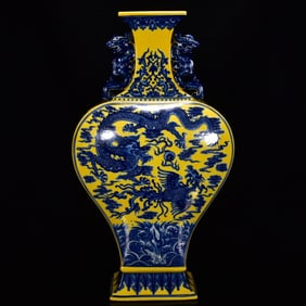 A Huge Blue and White Dragon and Phoenix Pattern Double-Ears Vase