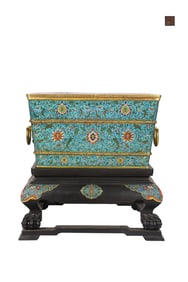 A Huge Cloisonne Enamel Lotus Pattern Double-Ears Four Legs Box