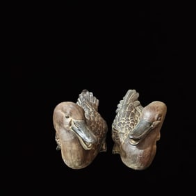 A Pair of Exquisite Shiwan yao Mandarin Duck Ornament