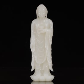 An Exquisite White Jade Statue of Sakyamuni