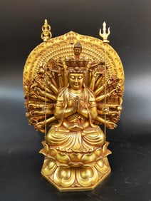 A Rare Gilt Bronze Statue of Thousand-Hand Avalokitesvara