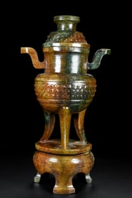 An Exquisite Gaogu Jade Double-Ears and Tripod Censer