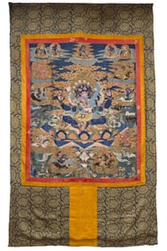 An exquisite Yunjin four-armed vajra thangka