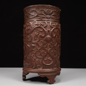 An Exquisite Bamboo Phoenix Pattern Tripod Brush Pot
