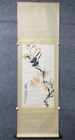 A Chinese Vertical Scroll Ink Painting of Flower and Bird on Paper