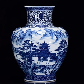 A Huge Blue and White Landscape Pattern Vase
