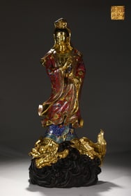 A Huge Cloisonne Enamel Statue of Avalokitesvara