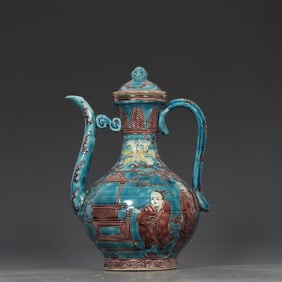 A Rare Fahua Ware Figure and Story Pattern Ewer