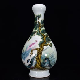 A Rare Famille-Rose Pine Pattern Vase, With Poem