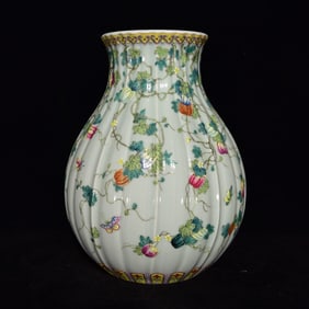 An Exquisite Famille-Rose Melon and Fruit Pattern Vase