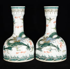 A Pair of Exquisite Wucai Dragon Pattern Vases