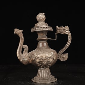 An Exquisite Silver-plated Copper Beast-Face Dragon Pattern Ewer