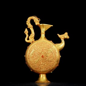 stunning gilt bronze pot with dragon and phoenix patterns