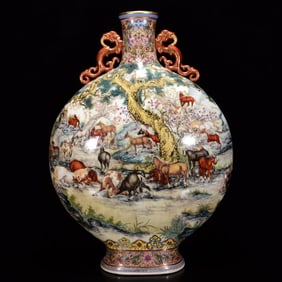 A Huge Enamel Horse Pattern Double-Ears Vase