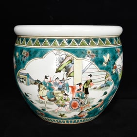 An Exquisite Wucai Figure and Story Pattern Vat