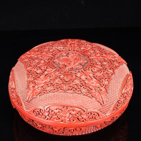 An Exquisite Carved Red Lacquer Flower Pattern Box with Cover