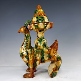 A Rare Tang Tri-Color Glazed Pottery Phoenix Censer