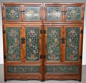 A Pair of Exquisite Huanghuali wood Inlaid Jade Dragon Pattern Cabinets, With poem
