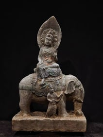 A Rare Limestone Statue of Manjusri Ornament