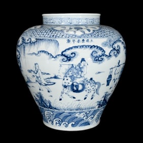An Exquisite Blue and White Figure and Story Pattern Jar
