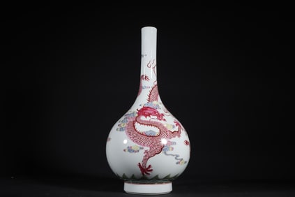 An Exquisite Ruby Red Glazed Dragon Pattern Vase