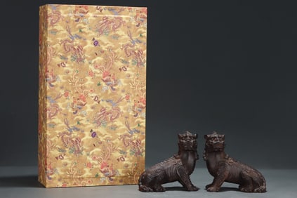 A Pair of Rare Eaglewood Wealth-Attracting Creature Ornaments