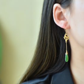A Pair of Exquisite Sterling Silver-Gold Plated Inlaid Jasper Earrings,Inlaid Pearl