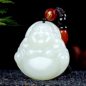 An Exquisite White Jade Statue of Maitreya Buddha Pendant