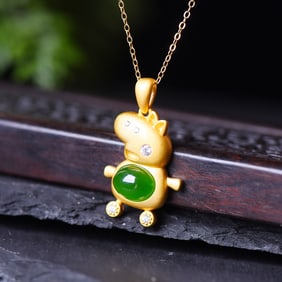An Exquisite Sterling Silver-Gold Plated Inlaid Jasper Pendant