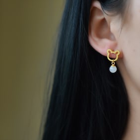 A Pair of Exquisite Sterling Silver-Gold Plated Inlaid White Jade Earrings